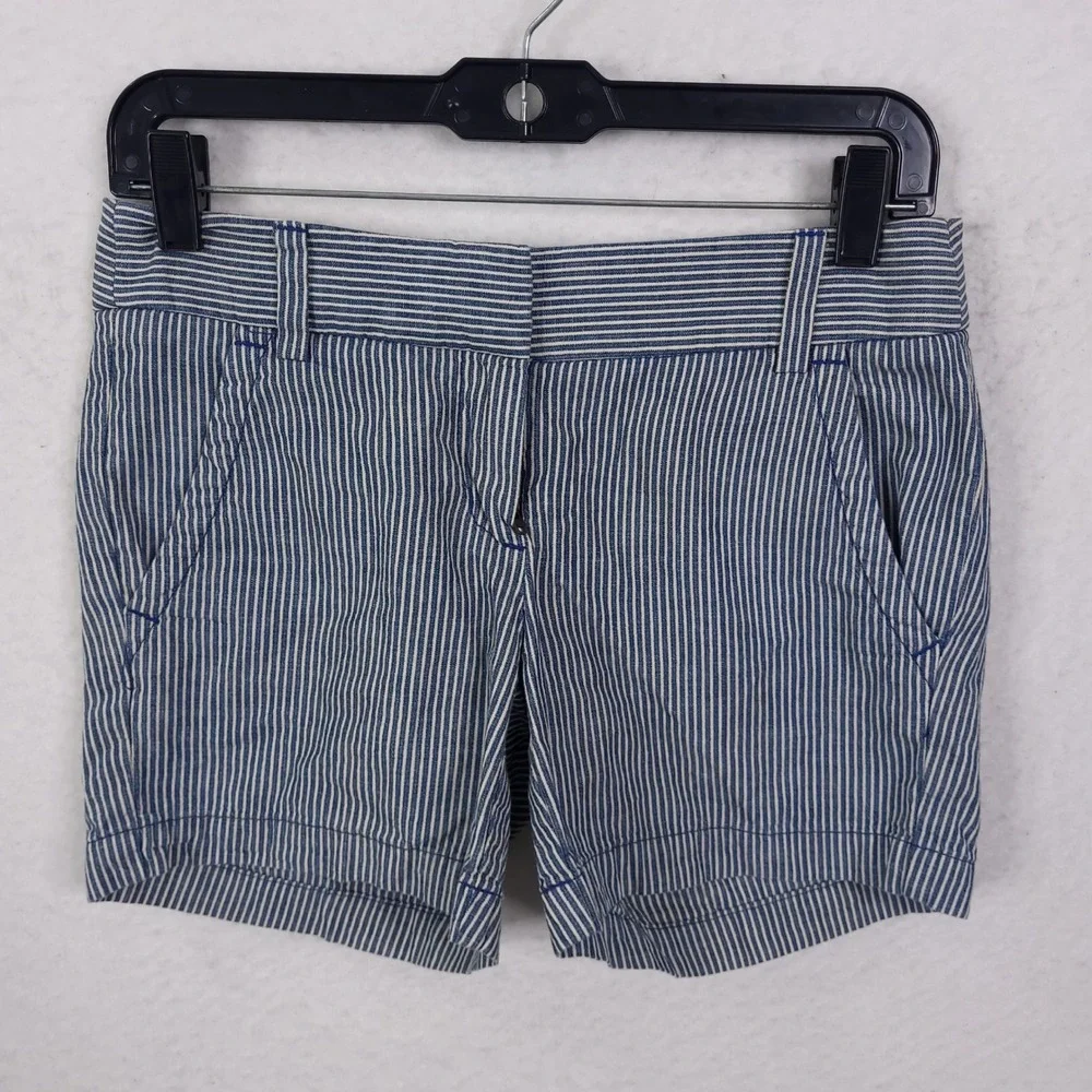 J.Crew Striped Chino Shorts Womens 00 Blue White Nautical Summer Preppy